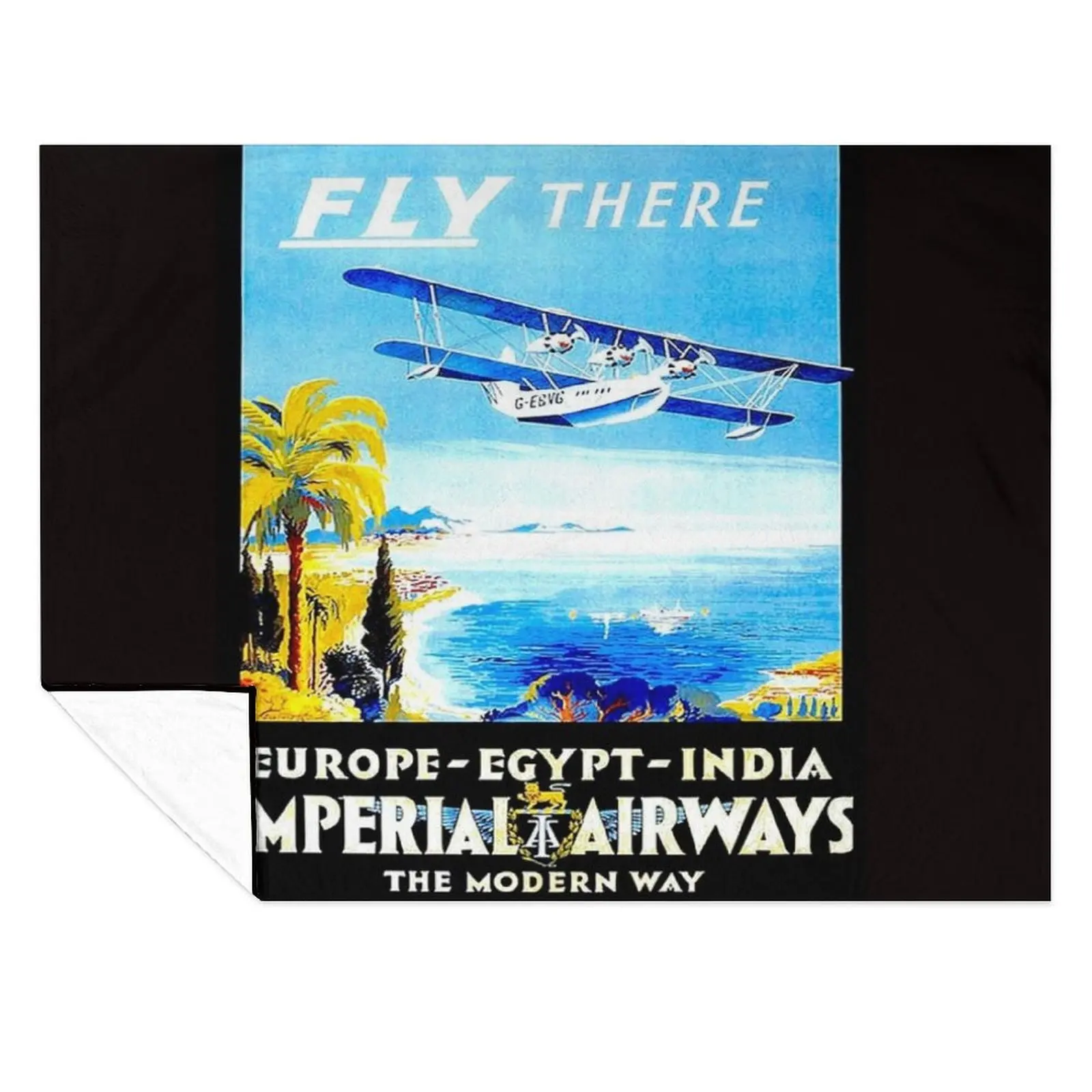 

IMPERIAL AIRWAYS : Vintage Fly to Europe Egypt and India Advertising Print Throw Blanket Thermal Tourist Bed linens Blankets