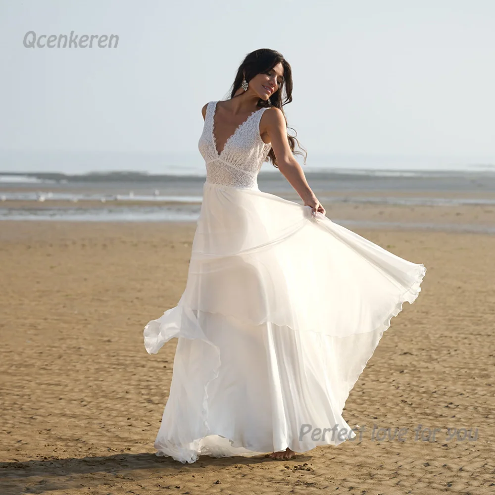 

Qcenkeren Wedding Dress V-Neck Sleeveless Women בגד נישואים Boho Свадебное платье Mermaid Vestido de Noiva Bridal Gowns 2024