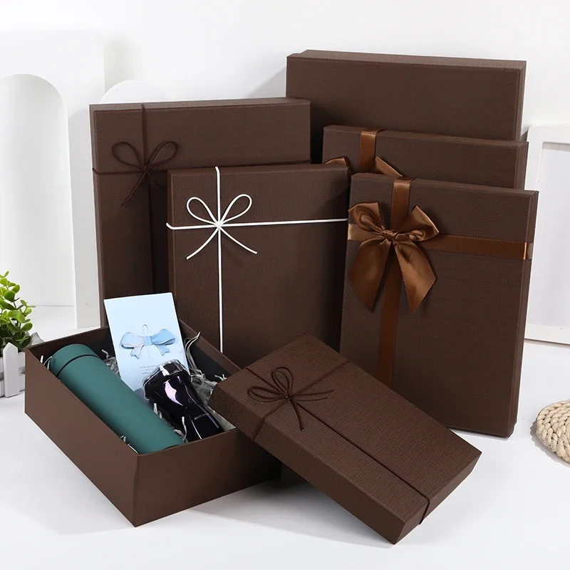Caja de regalo marrón vacía, Caja de Regalos de negocios de gama alta, cajas de embalaje rectangulares grandes para bufandas, camisas, tarjeta gratis, hierba