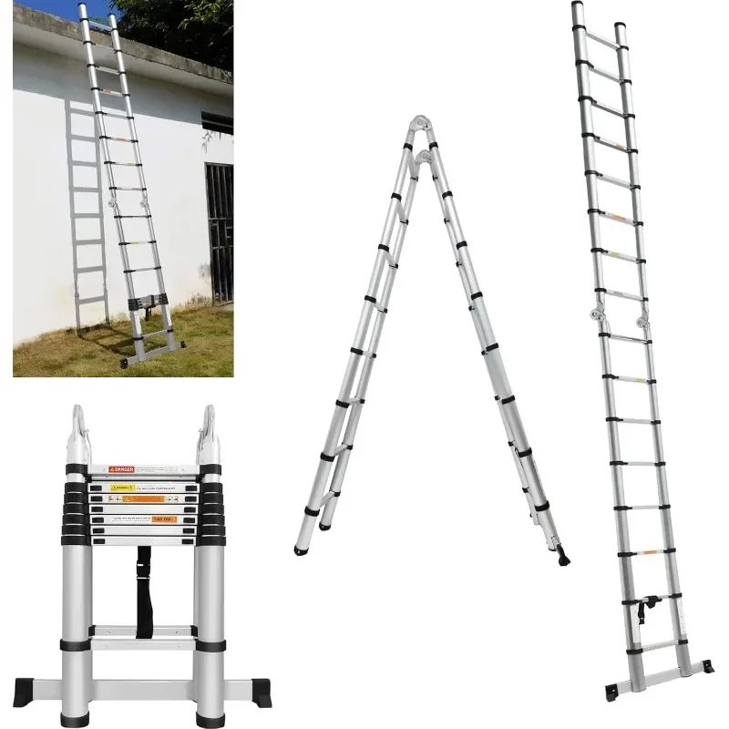 Aluminium Telescopic Extension Ladder Lightweight Collapsible A Frame Ladder Portable Compact Folding Ladder for Home Outdoor