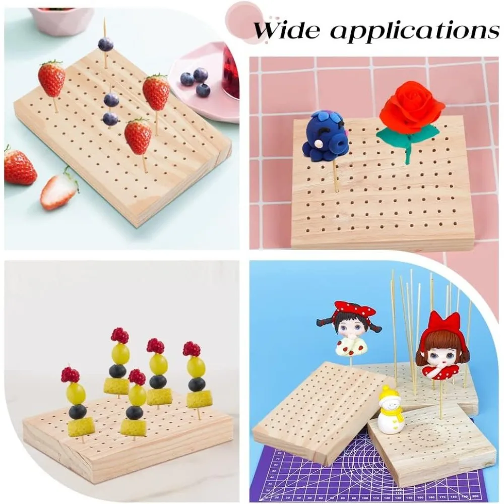 117 Holes Oak Wooden Food Skewer Holder Food Display Board Clay Figurines Display Trays Rectriangle Pick Display