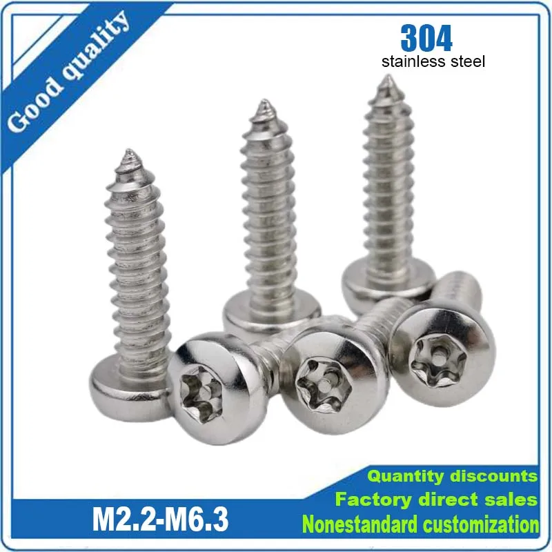 5/20pcs M2.9 M3.5 M3.9 M4.2 M4.8M6.3 304 Stainless Steel Six Lobe Tamper Proof Torx Pan Round Head &Pin Self-tapping Wood Screws