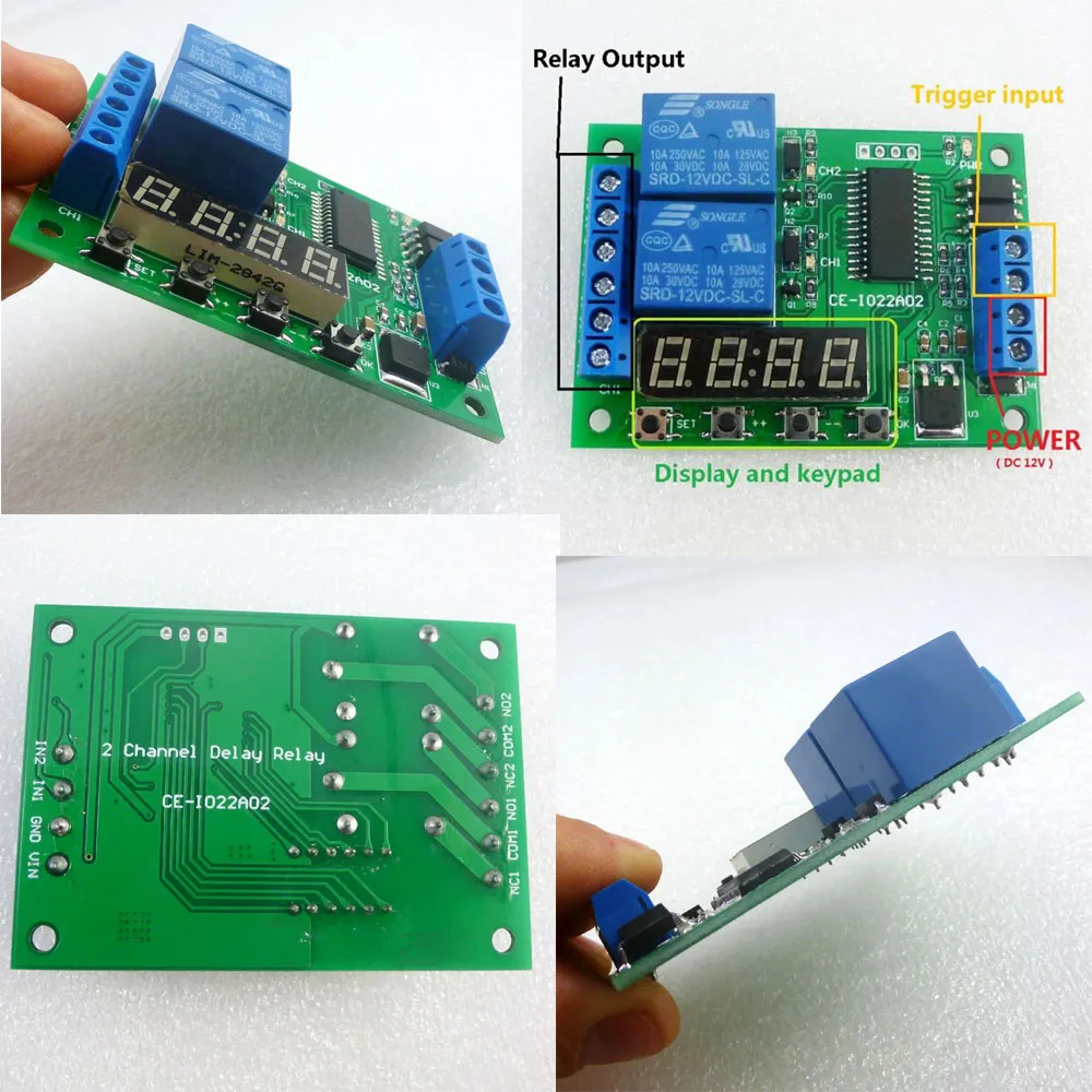 

2 Channel Time Delay Relay Module IO22A02 DC 12V Multi-Function Adjustable Timer Digital Display Timer Switch for PlC Led Motor