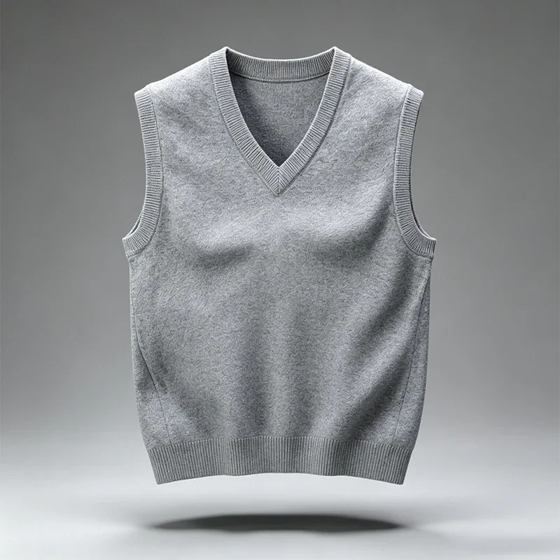Men V Neck Knitted Vest Solid Color Sleeveless Pullover Slim Fit Soft Warm Knit Waistcoat Basic Casual Daily Mens Sweater Vest view 4