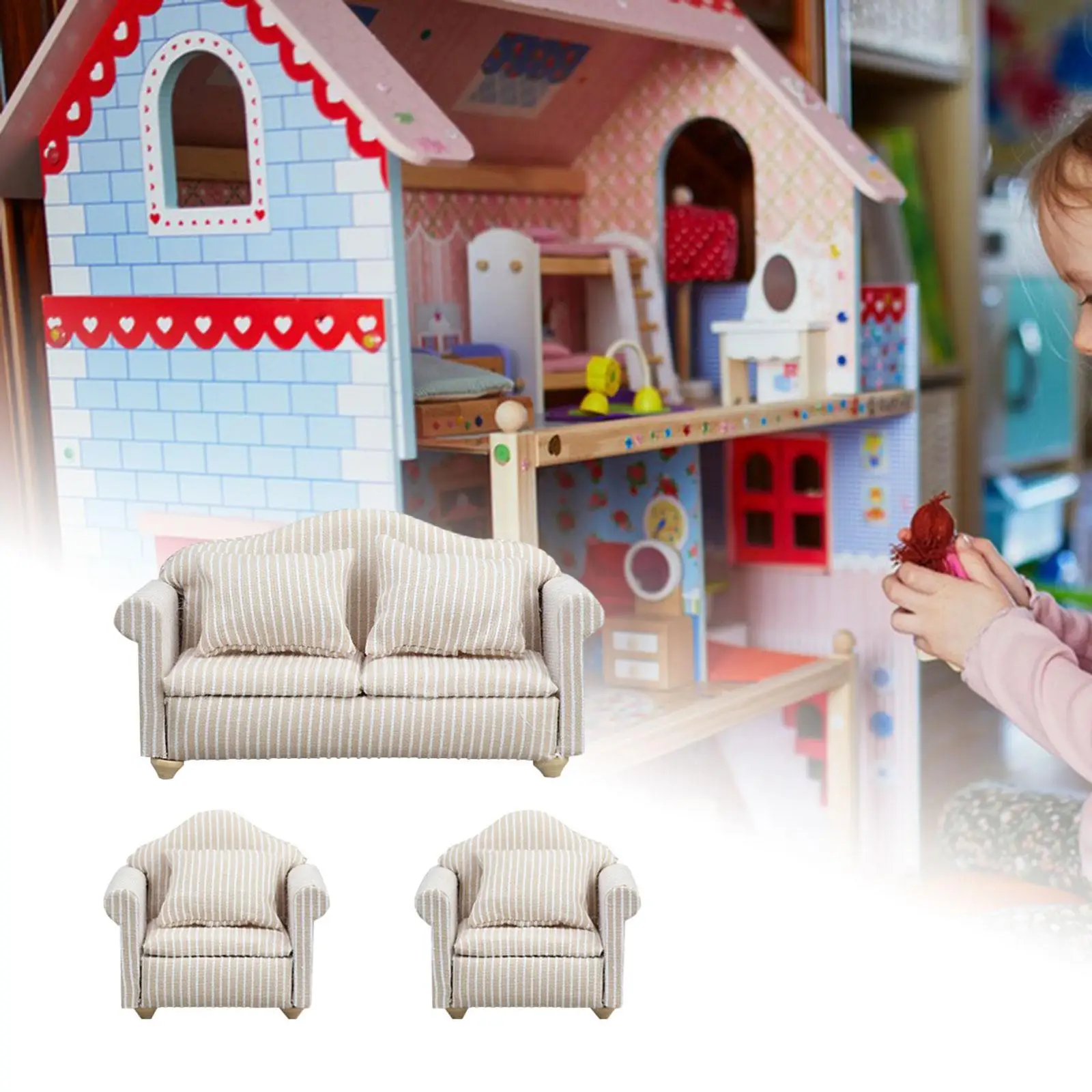 3 stuks 1:12 poppenhuis meubilair bank meubilair model leven scène poppenhuis