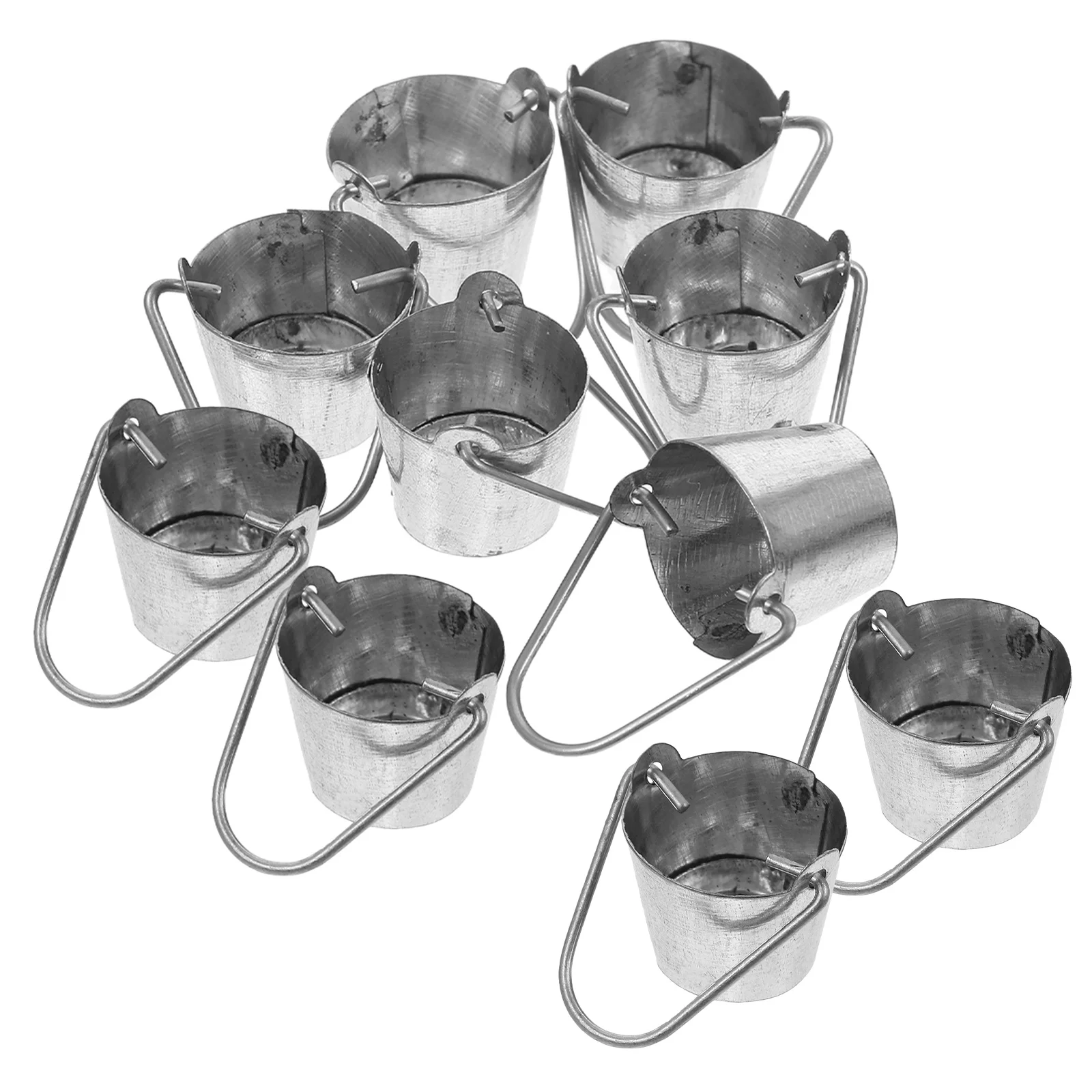 10 Stück Miniatur-dekorativer Eimer mit Metall-Finish für Mini-Garten-Zubehör-Set, ideales DIY-Hof-Dekor, Landschaftsornament