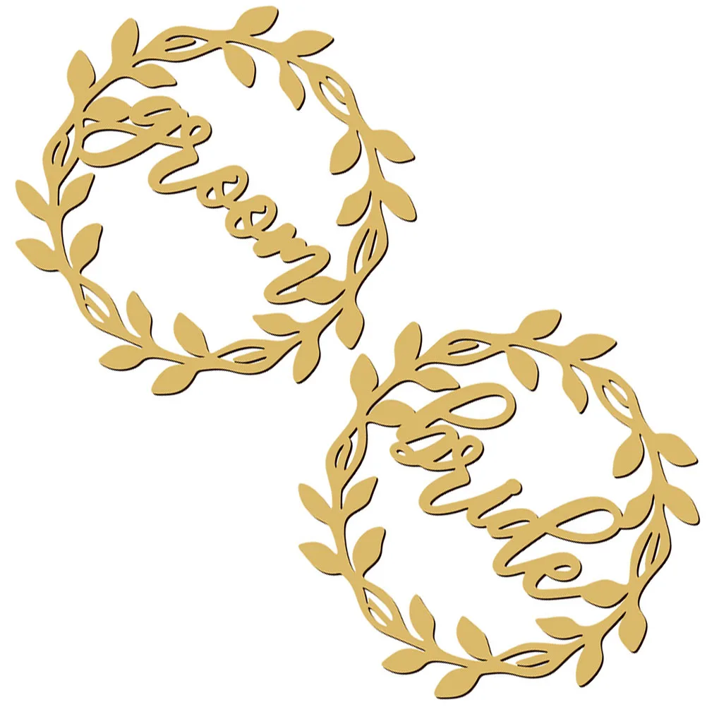 

2 Sets Chair Decorations Bride Groom Hanging Signs Wedding Chair Hanging Sign Golden Color Pink Ribbon 2m Party DIY