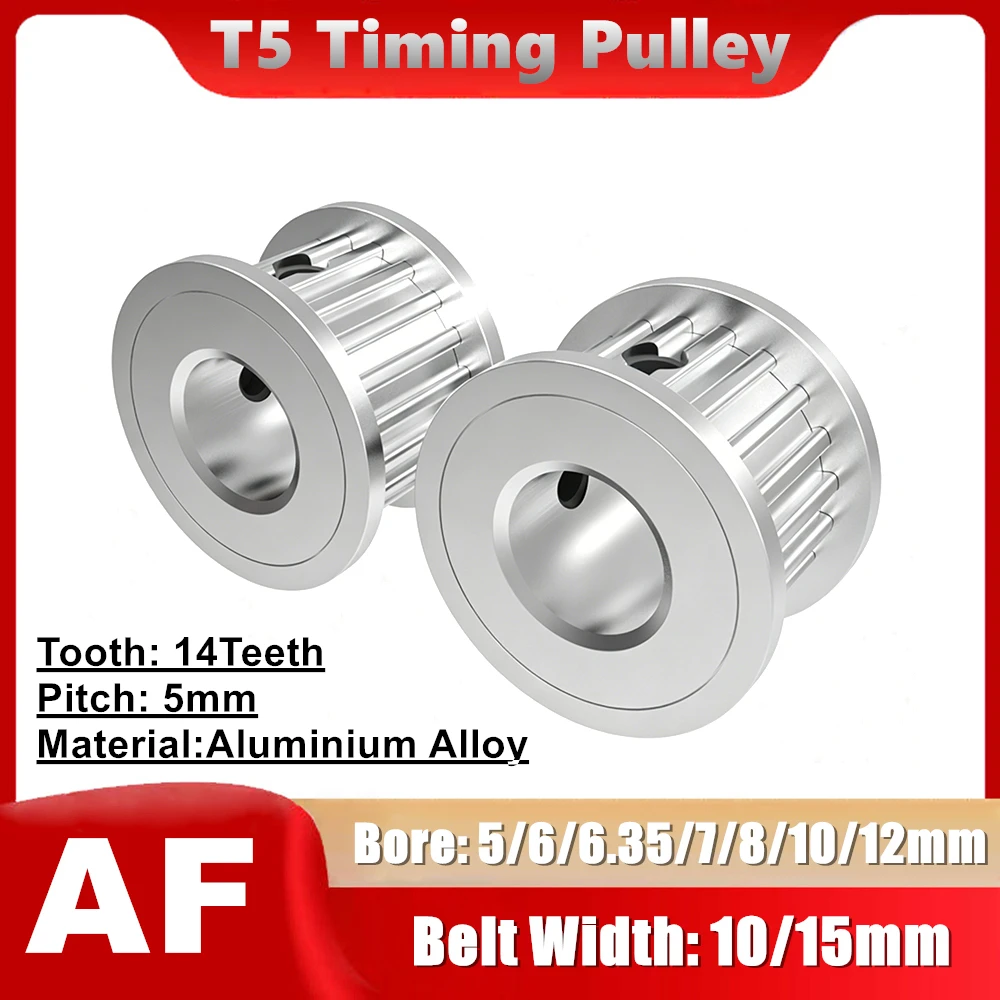 14Teeth T5 Timing Pulley For Belt Width 10/15mm T5 Alloy Wheels AF Shape Pitch 5mm Synchronous Pulleys Bore 5/6/6.35/7/8/10/12mm