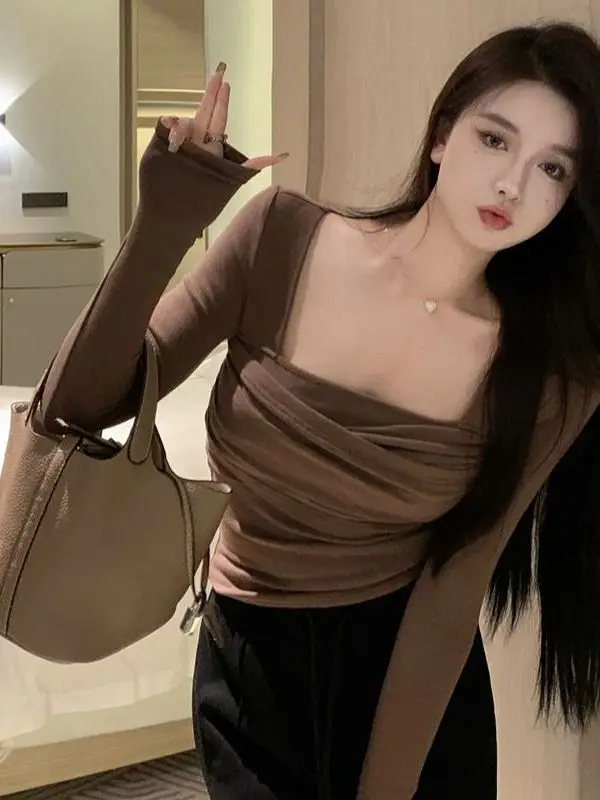 Slim Fit ort Sve Women's T-irt plus Size Casual Sle Long Sve Base irt Inner Wear Cotton Silk Fabric Autumn Winter