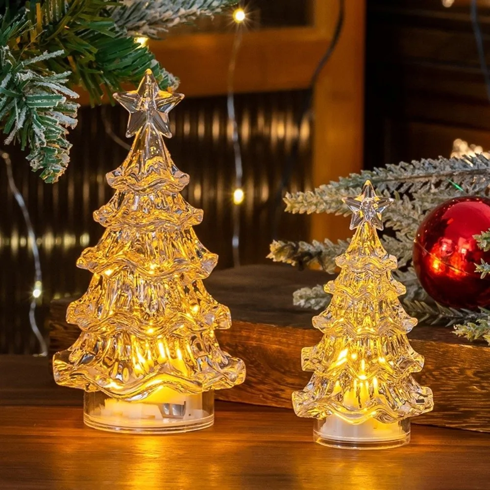 Transparent Christmas Tree Night Light Warm Light Smokeless Light Up Xmas Tree Ornaments Flameless Romantic