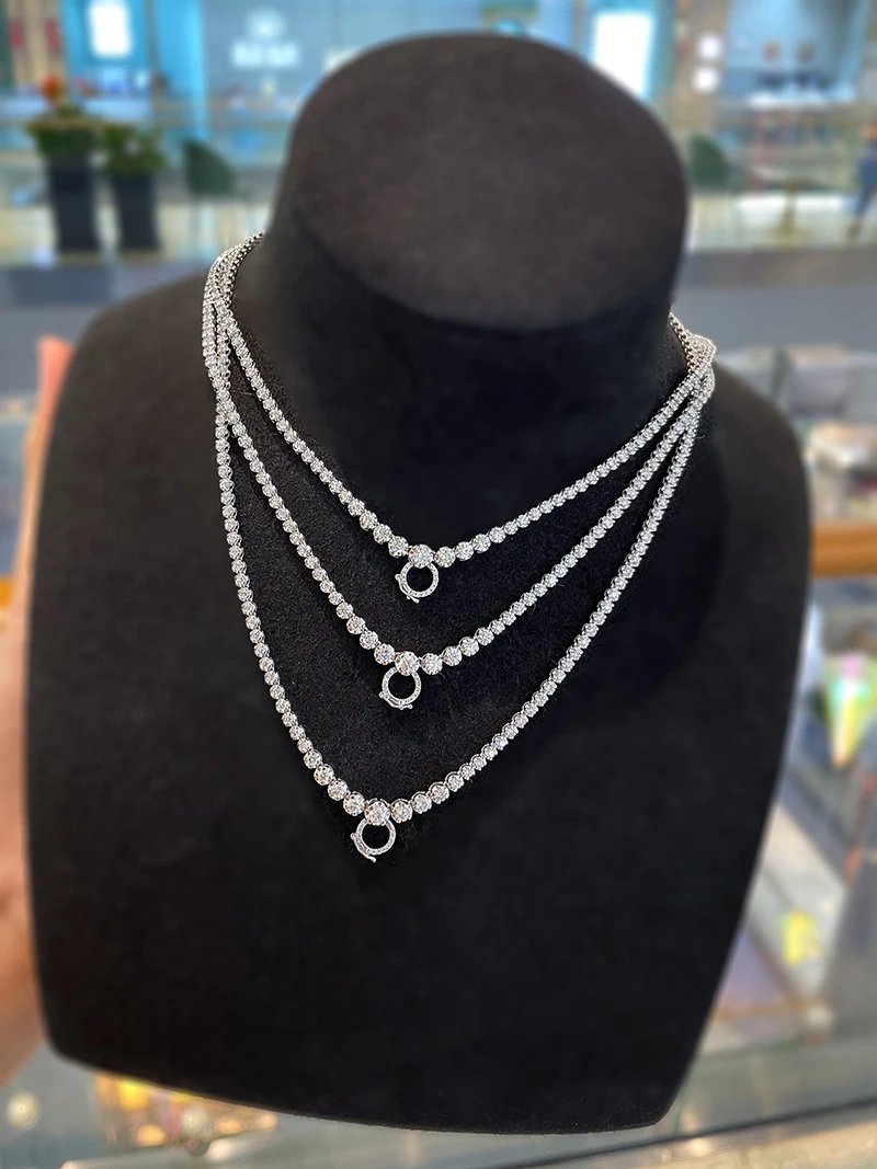 LUOWEND 100% 18K White Gold Necklace Luxury Simple Style 3.0carat Real Natural Diamond Necklace for Women High Party Jewelry