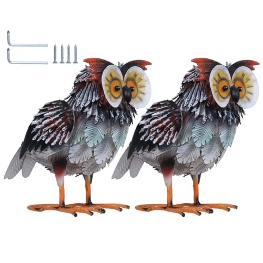 

Owl Garden Decor Outdoor Statues, 2PCs Large Metal Bird Standing Yard Art, Lawn Sculptures Ornaments for Outside Patio Pond Bac