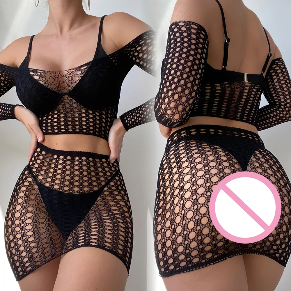 

Sexy Fishnet Bodycon Lingerie Costume Ladies Beach Underwear Night Club Wear Erotic Mesh Hollow Out Mini Night Dresses