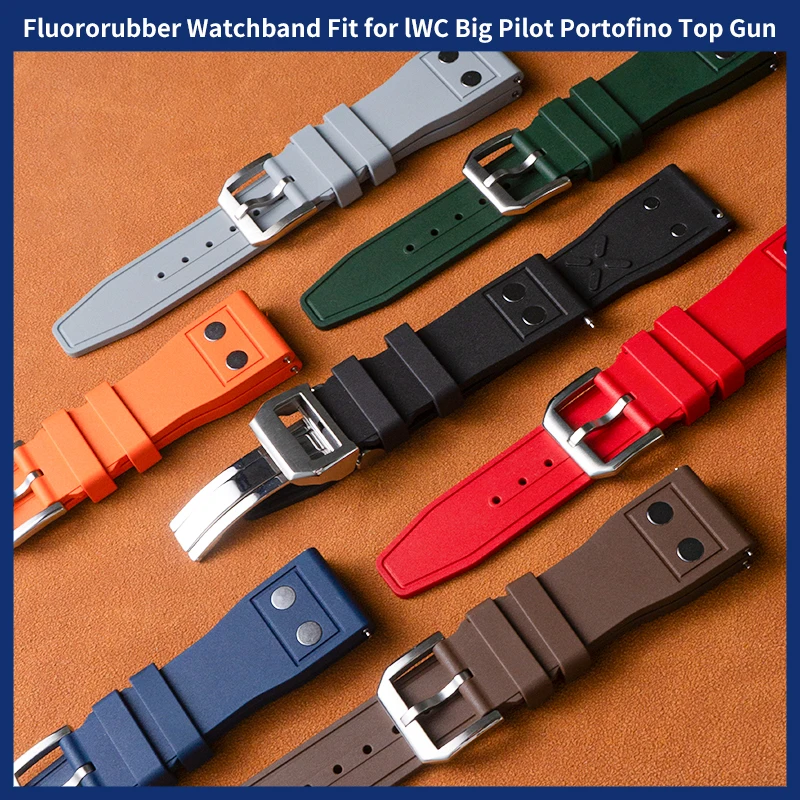 

Fluororubber FKM Watch Strap 20mm 22mm For IWC Pilot Watches Portugieser Bracelets Diving Waterproof Quick Release Watchbands