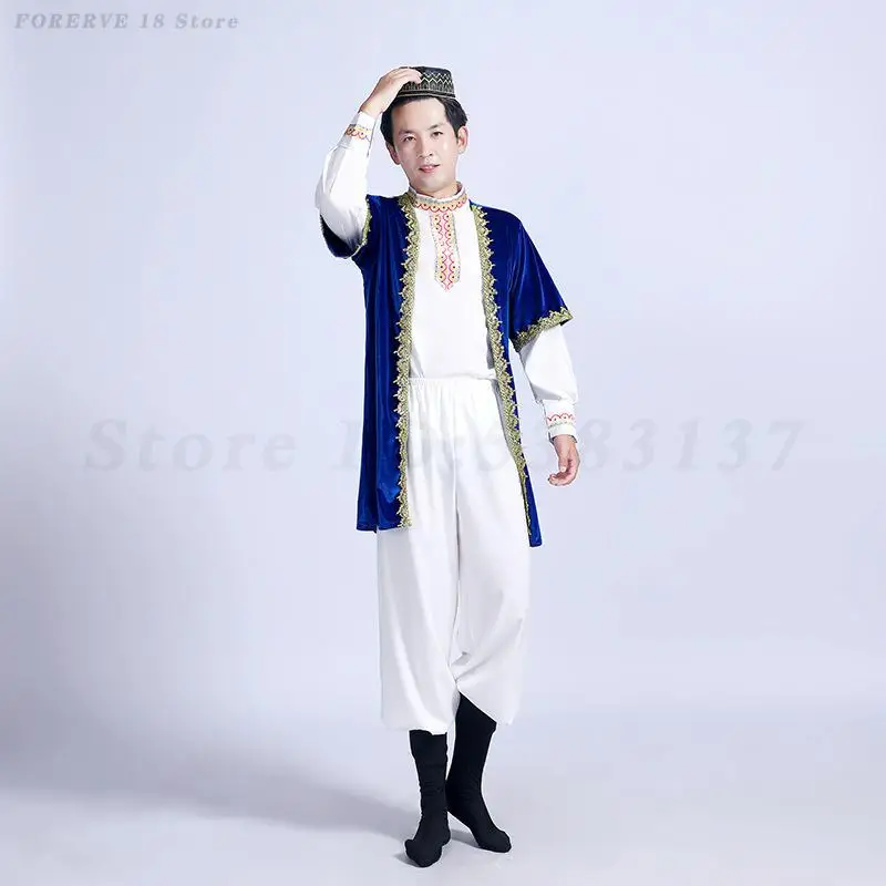 Costume de danse kazakh Xsilk pour hommes, vêtements de style ethnique, tenue de performance sur scène, vêtements traditionnels masculins, nouveauté rétro
