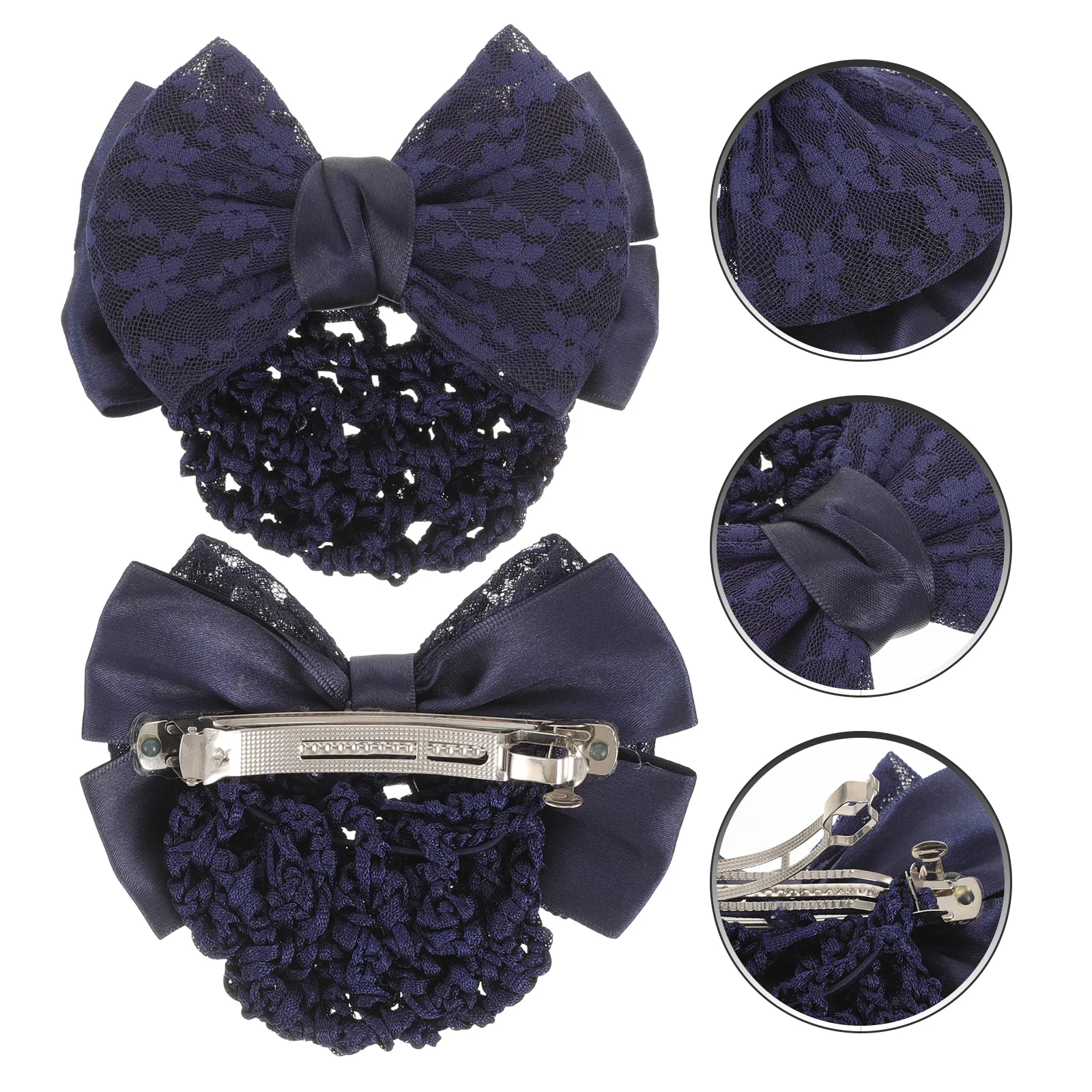 

2pcs Women Bow Hair Snood Net Elastic Bun Hairpins For Office Party Date Elegant Headdress Accessories Dark Blue