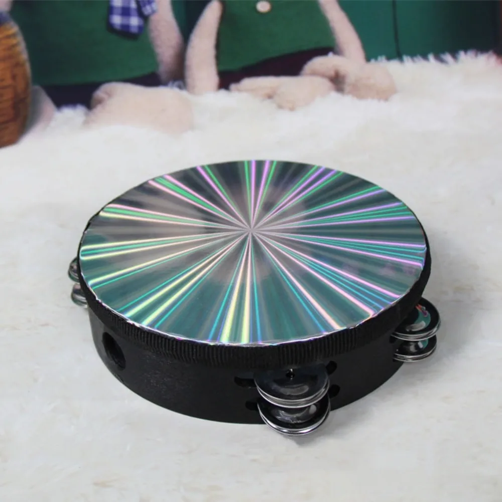Kids Double Row Hand Held Drum 8/10-Inch Performance Tambourine Educational Reflective Children's Drum Party Church