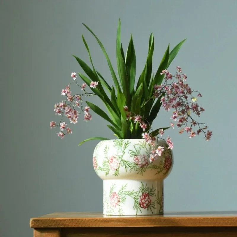 Nordic Style Ceramic Flower Pot Retro Ice Crack Phalaenopsis Flower Pot Gardening Supplies Planting Accessories Flower Pots