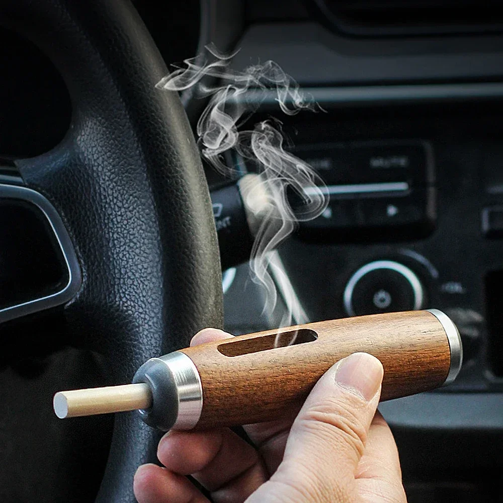 Dust Free Smoking Mini Ashtray Handheld Car Soot Collector Walnut Wood Special Cigarette Holder