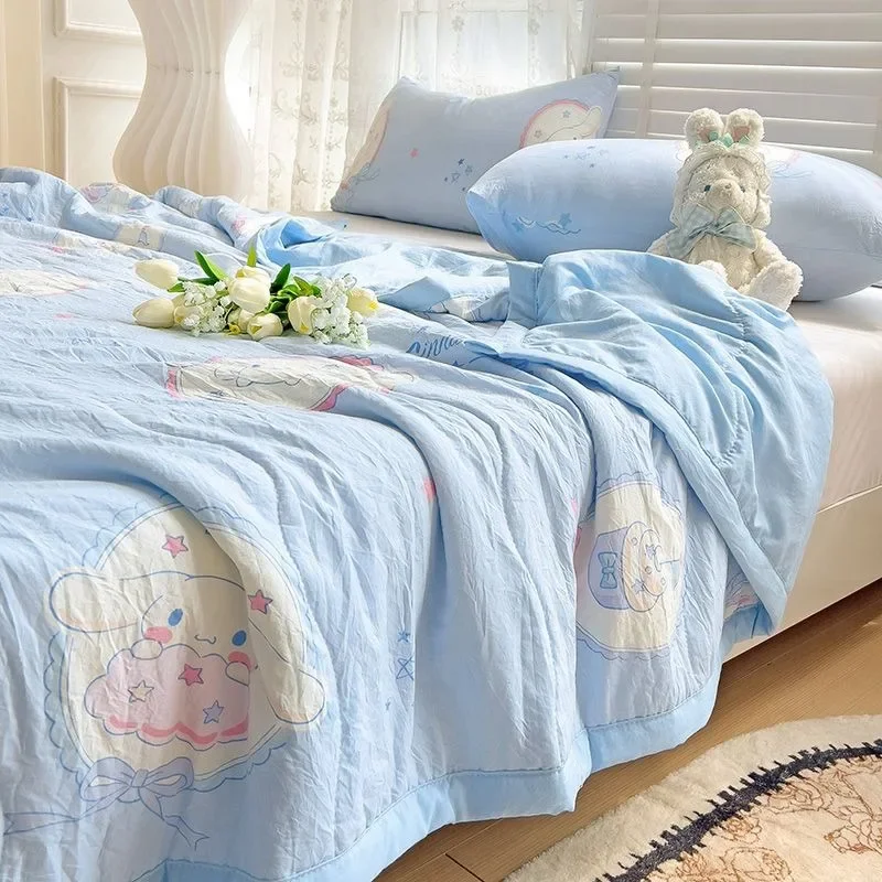 

Cinnamoroll Hello Kitty Anime Kawaii Sanrio Children Summer Cool Wash Cover Cute Kuromi Cotton Comforter Blanket Gifts for Girls