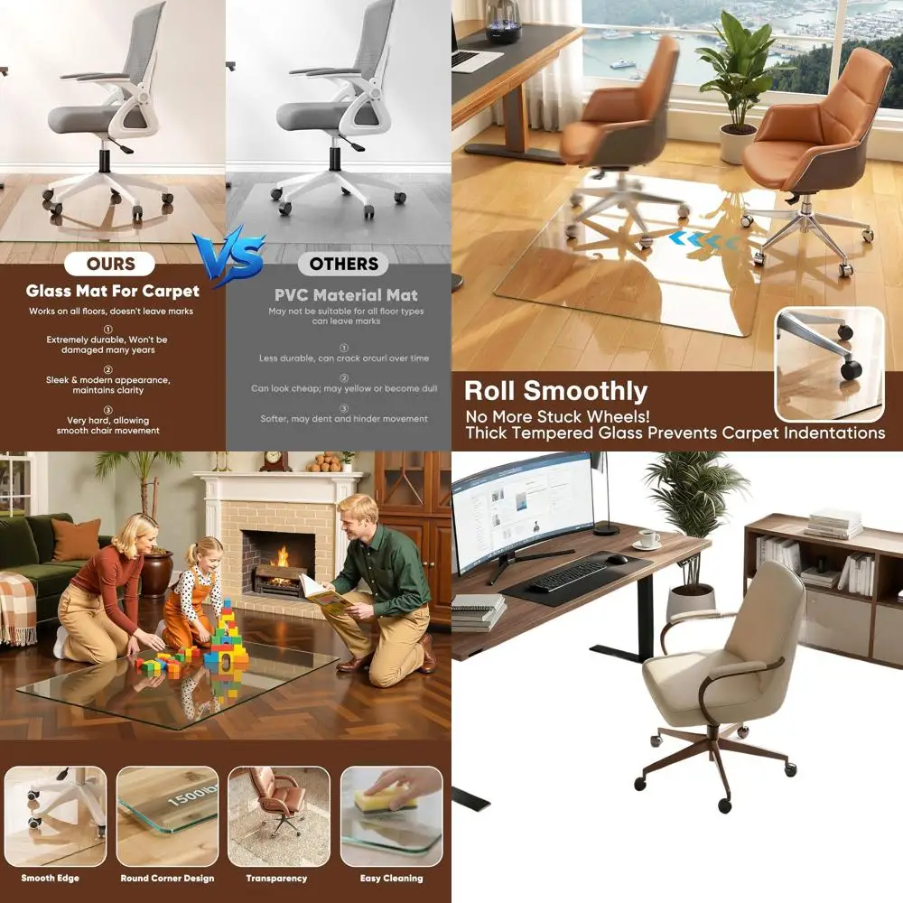 

Durable 32x48 Glass Chair Mat for Carpet and Hardwood, Thick 0.2 Desk Mat for Smooth Rolling at Home or Office