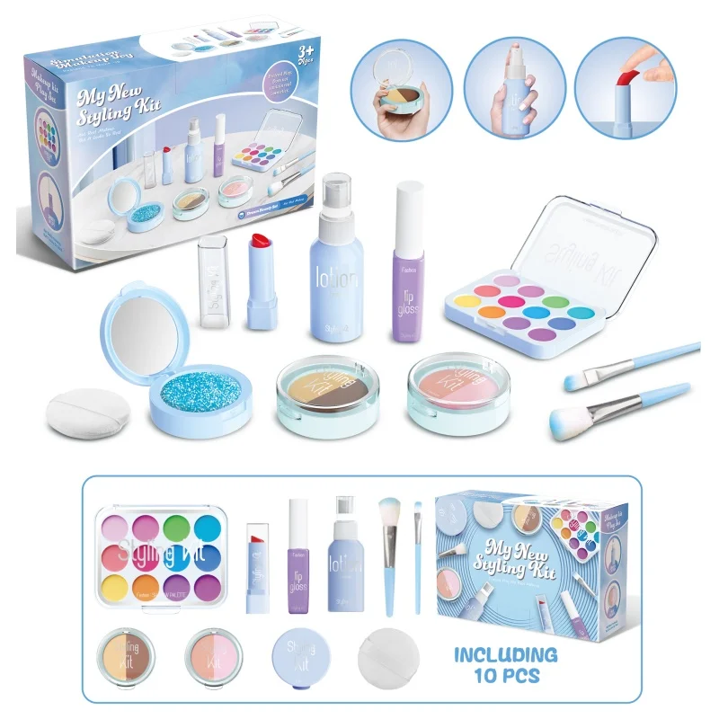 Kinder-Make-up-Spielset für Mädchen im Alter von 3–6 Jahren, Spielzeugset zur kosmetischen Simulation für Kinder, modisches Styling-Beauty-Set für Mädchen
