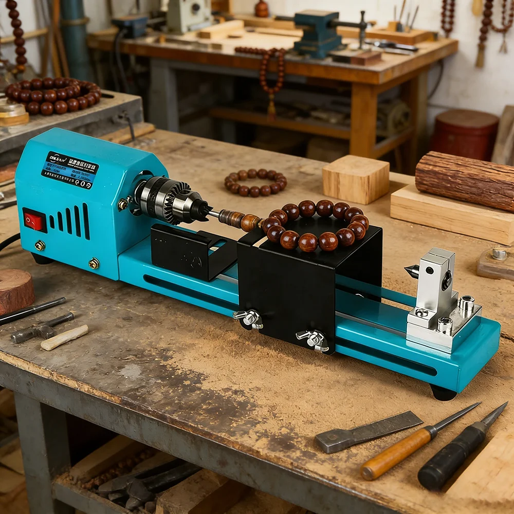 

220V Mini Lathe Machine Beads Grinding Polishing Beading Woodturning Lathe DIY Craft Tool for Jewelry Making Working Rotary Tool