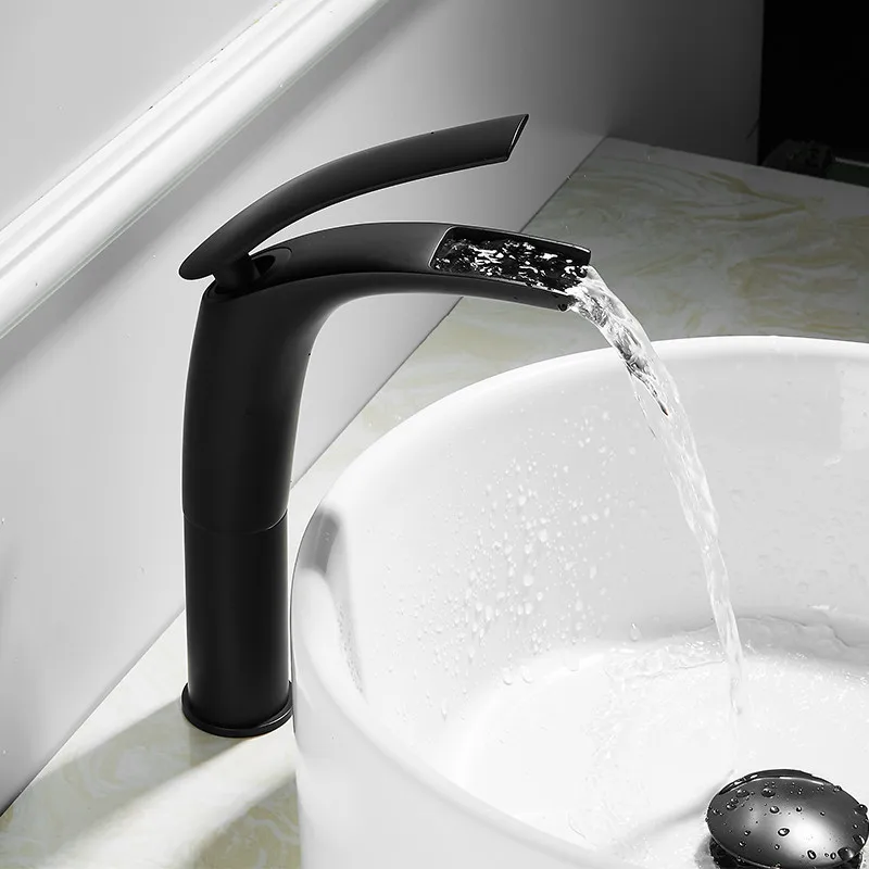 

Brass Black Bathroom Faucets Waterfall Faucet Solid Specail Sink Taps Hot&Cold Mixer Water Tap