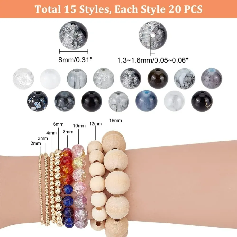 300 قطعة 8 مللي متر الخرز الزجاجي الأسود 15 لون خرز سوار الرخام فضفاض الخرز فرقعة الخبز رسمت حبة الفواصل للرجال صنع عدة #2