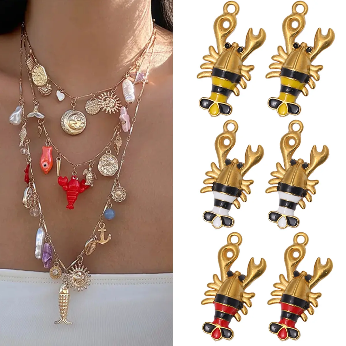 

5Pcs Stainless Steel Lobster Clasp Pendant Multi-Color Handmade DIY Suitable Jewelry Making Necklace Bracelet Pendant Accessory