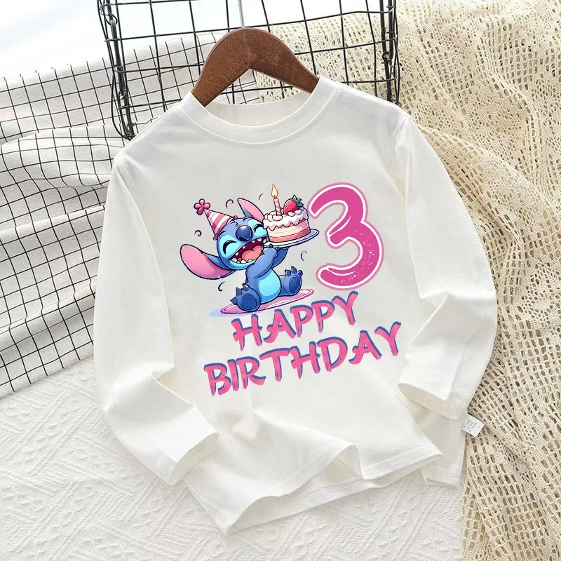 

Lilo & Stitch Disney Kids Long Sleeved T-shirts Anime Birthday Numbers Tops Boys Girls Autumn Fashion Base Shirt Kids Clothes