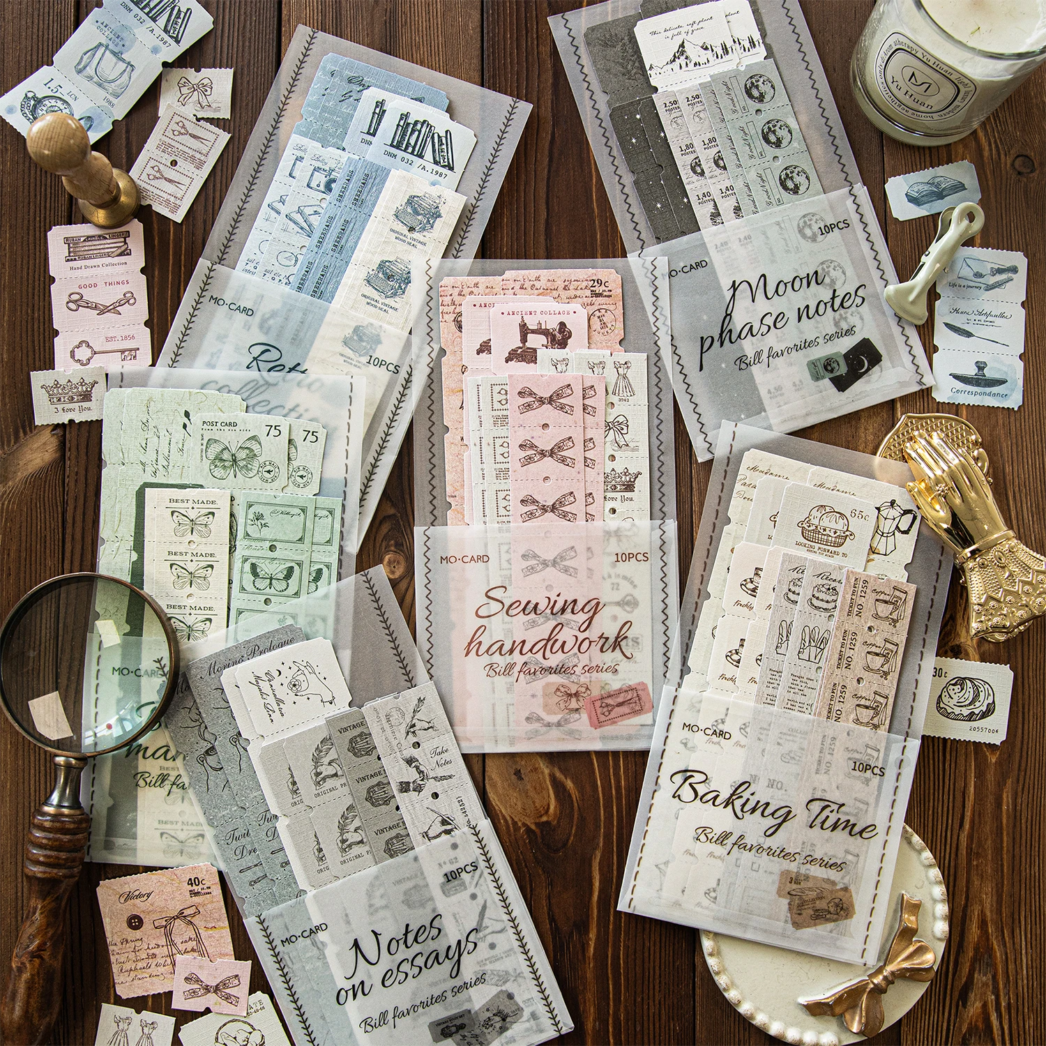 10pcs Retro Label Strip Sticker with Pressing Thread Craft Art Collage Junk Journal Scrapbook Diary Album Planner Aesthetics