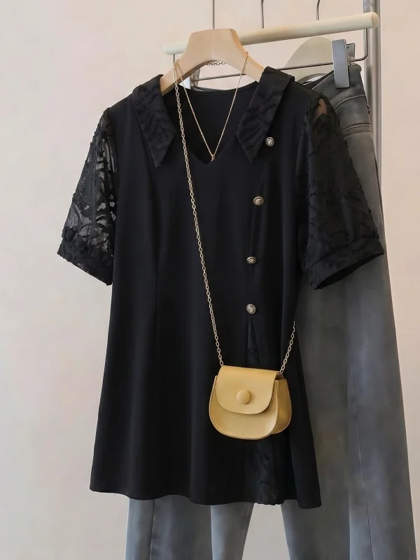 

Elegant V-neck Short-sleeved Shirt Women's Fashionable Korean Style Loose Fit Breathable Skin-friendly Summer New Arrival