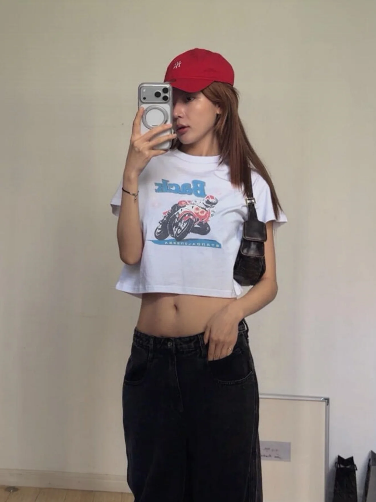 Retro American Street Style Short Sleeve Ultra-Short T-Shirt Women's Slim Fit Belly Button Baring Summer Fashion Versatile Top