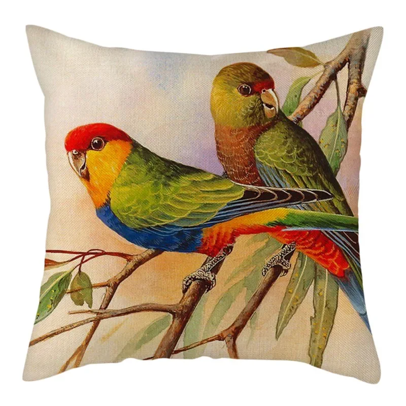 Colorful Bird Magpie Printed Cushion Cover Cotton Linen Decorative Pillow Cover Flora and Fauna Pillowcases for Home Chair Sofa