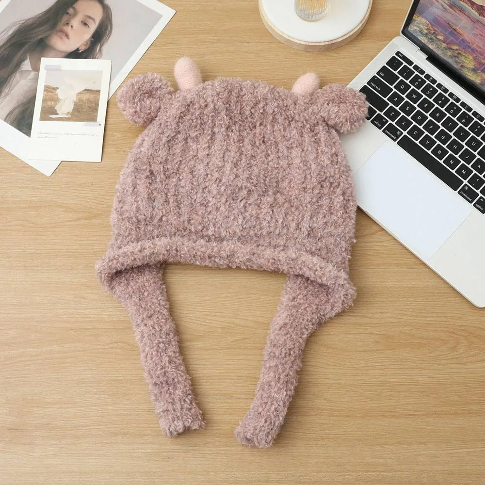 

New Fur Knitted Yarn Cap Ear Protection Windproof Cycling Cap Warm Elastic Winter Cap Outdoor