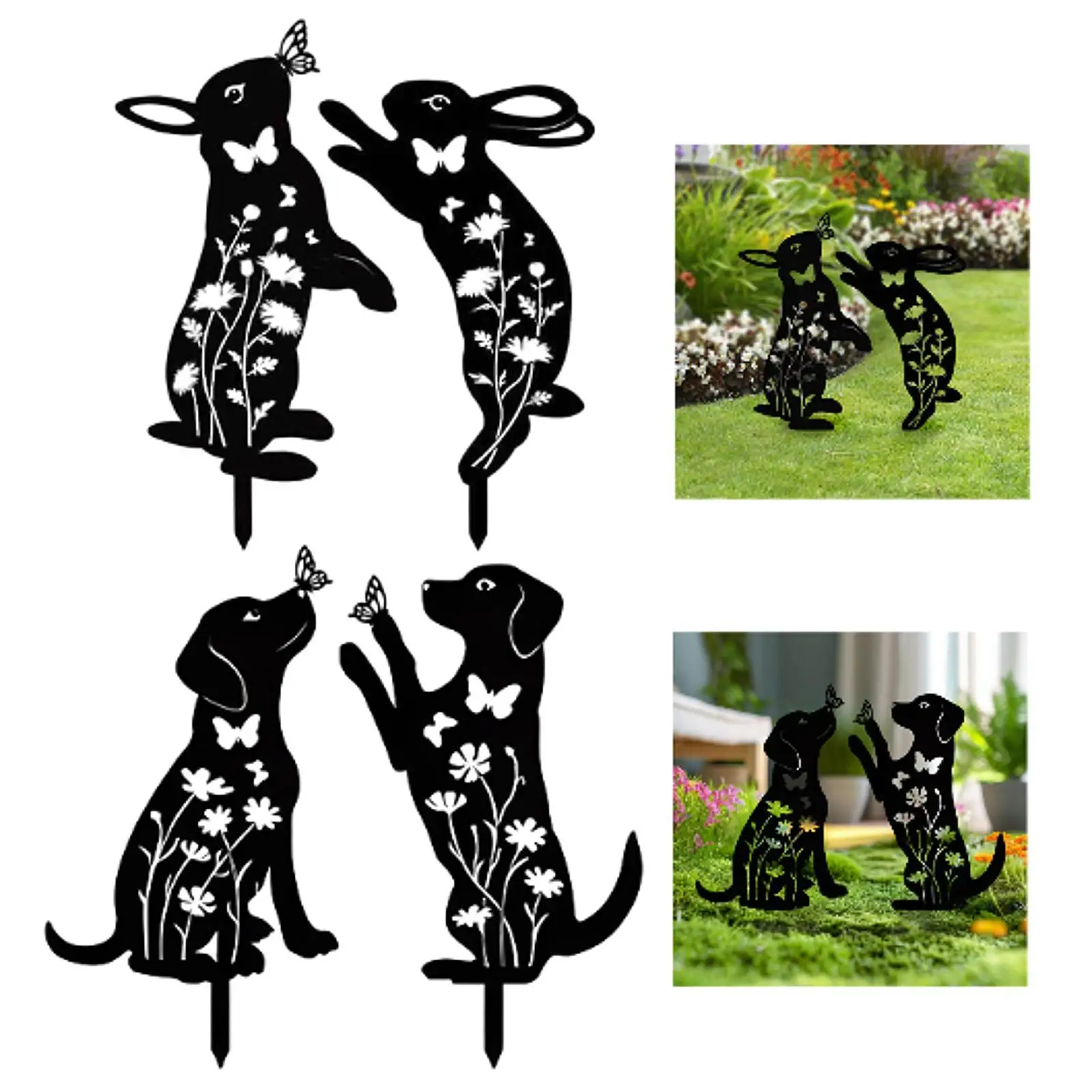 

2x Animal Decors Outside Porch Patio Silhouette Yard Art Decorative Iron Garden Stakes for Park Flowerbeds Gardening Home Party