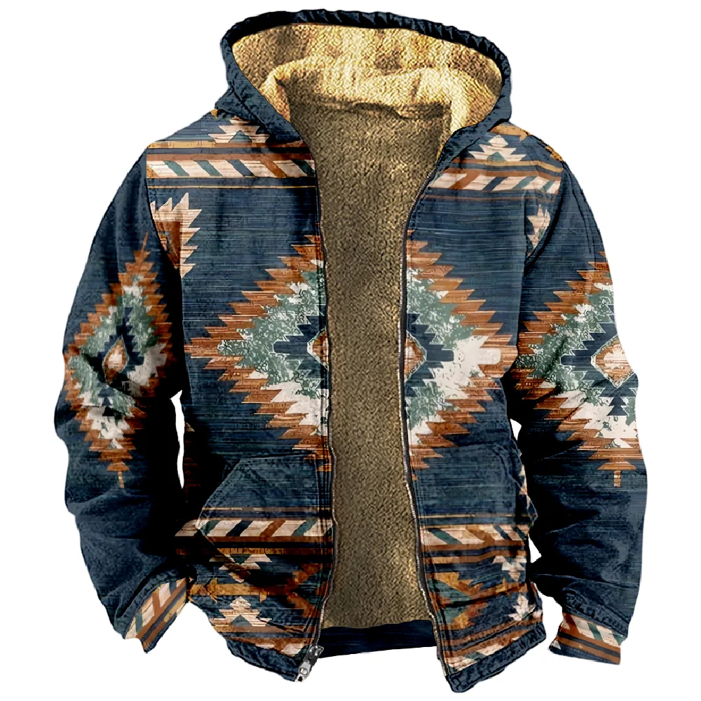 

Men's Zipper Hoodies Winter Fleece Parka Coat Bohemia Traditional Tribal Graphics Jacket Sweatshirts Daily Zip-up Oversized