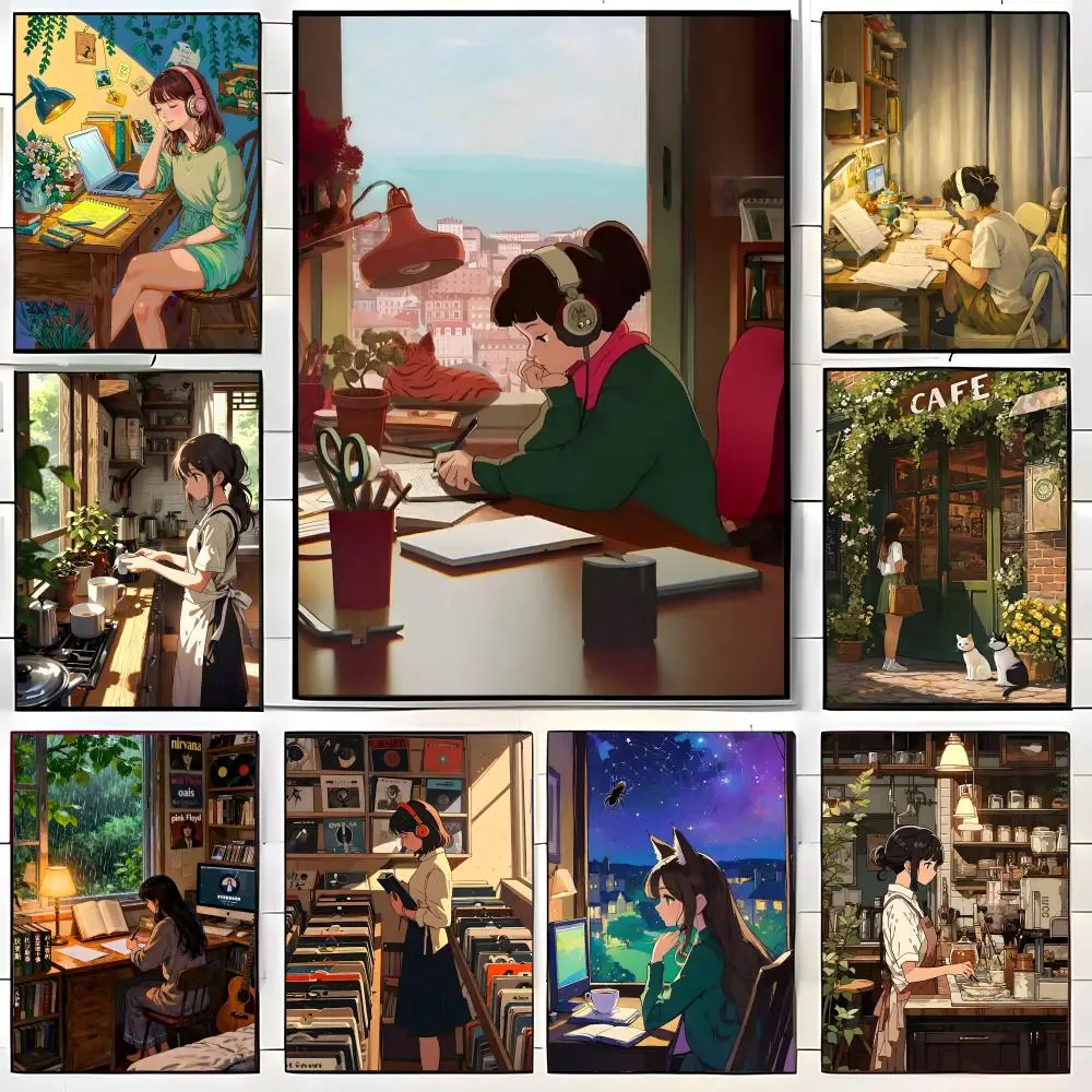 Hit Anime Lofi Girl Spain Edition Poster Wall Art Print Art Suitable for Living Room Bedroom Bar Parlor Home Decor Gift