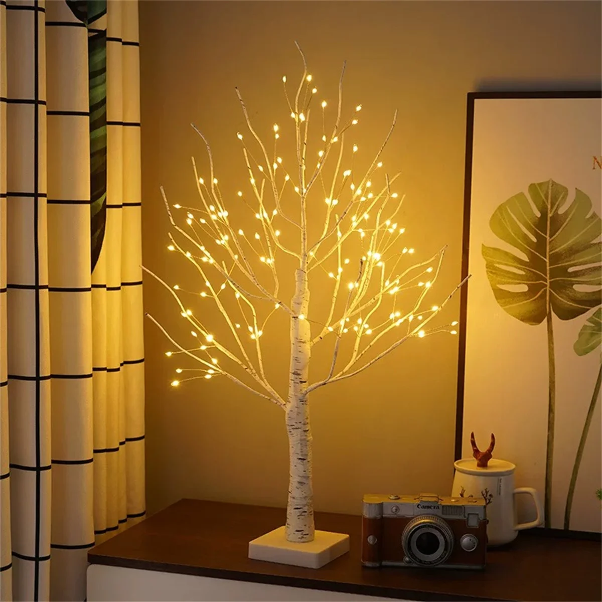 LED simulation birch tree bedroom, living room, party decoration, battery, USB dual-use, warm and romantic atmosphere·