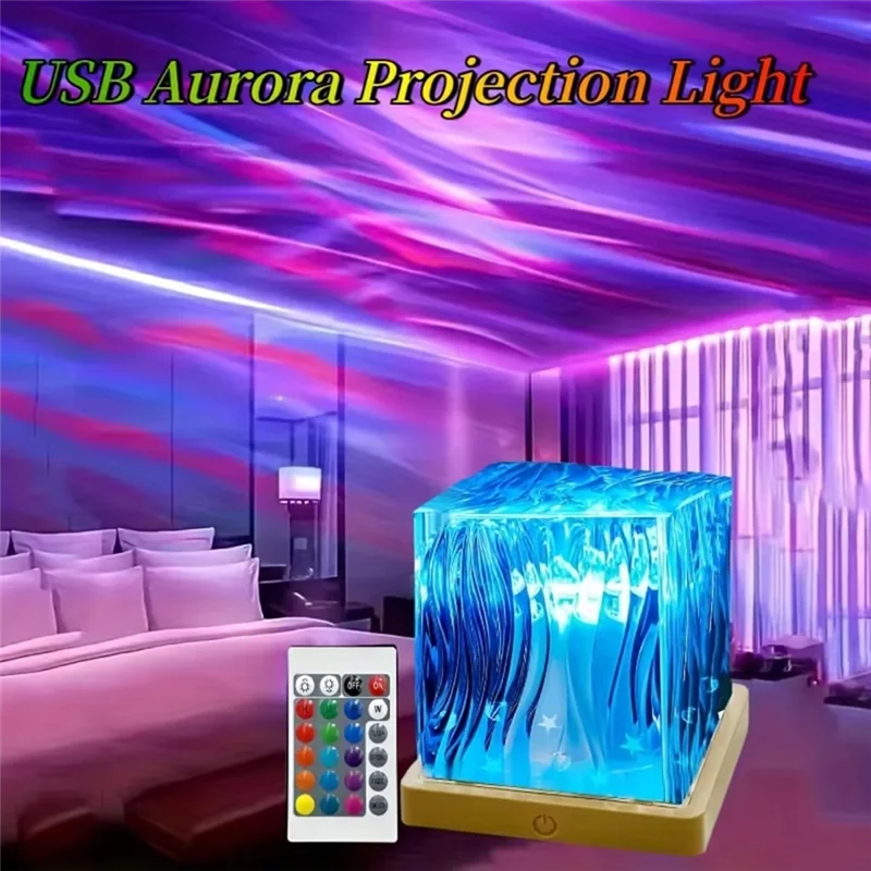 

AT19-RGB водяной светильник, проектор-куб, лампа с дистанционным управлением, 16 цветов, зарядка через USB для декора стен спальни