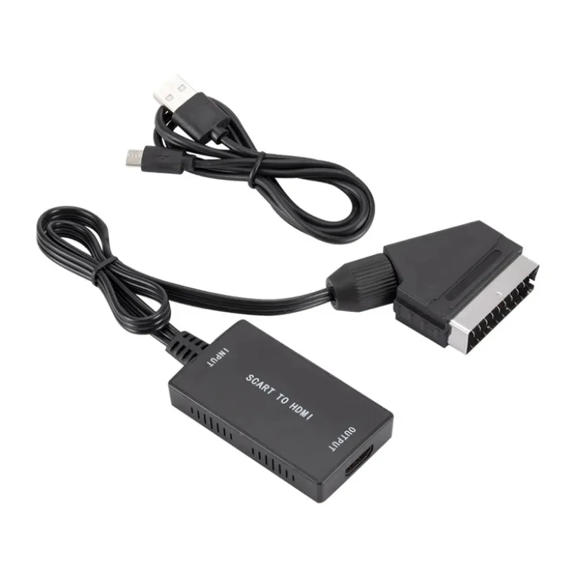 MnnWuu convertidor SCART a HDMI 1080P con Cable Scart, salida HDMI HD 720P/1080P, interruptor, Adaptador convertidor de Audio y vídeo para HDTV