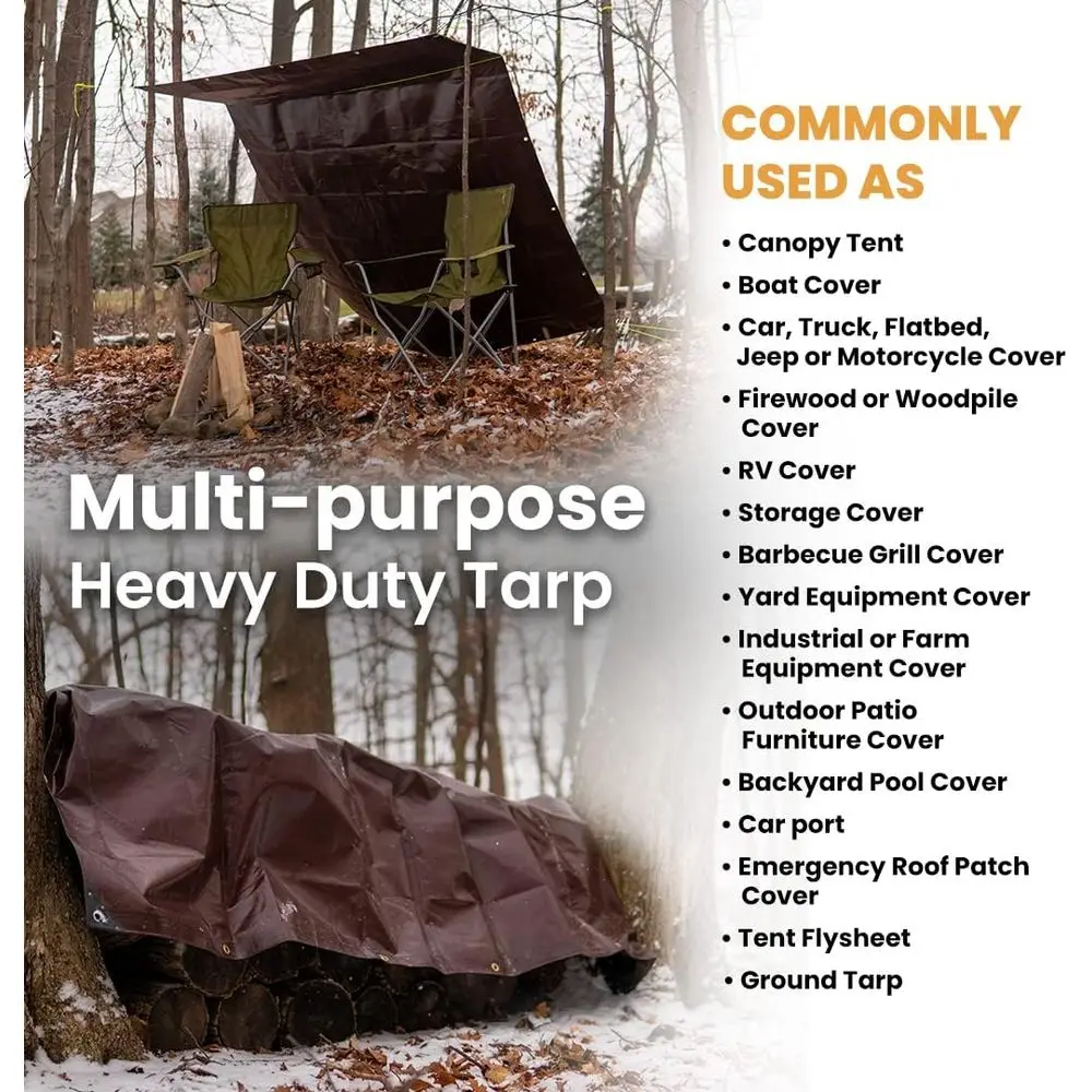 أقمشة بولي شديدة التحمل سعة 16 مل و10 مل مع حلقات وحواف معززة - بني، أبيض، فضي أسود (16 ميل بني، 12 × 12) #5