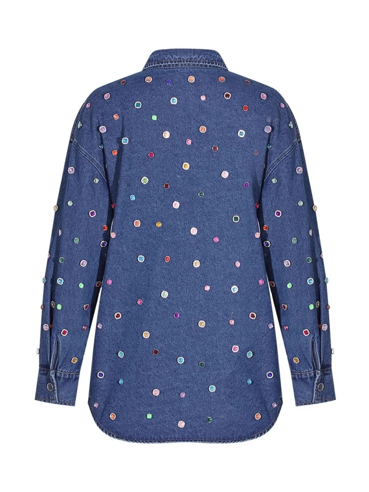 ZMEENNA Chaqueta vaquera adornada para mujer con cierre de botón y mangas largas Ropa de abrigo extragrande elegante y ouda ZM3803