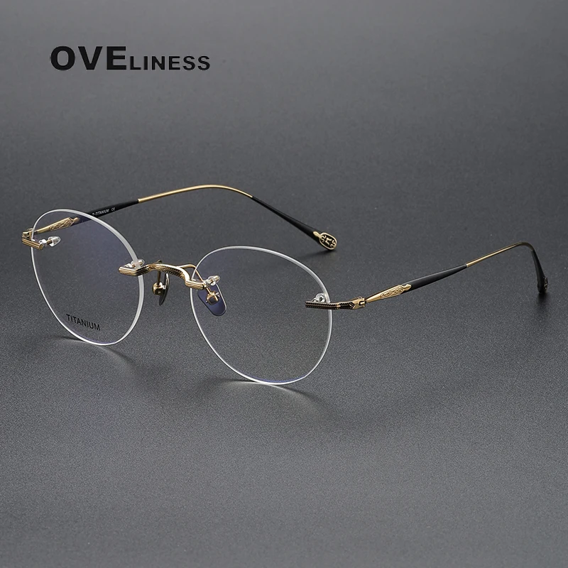 2024 Pure Titanium Glasses Frame Men Women New Retro Vintage Rimless Round Eyeglasses frames Eyewear Spectacles