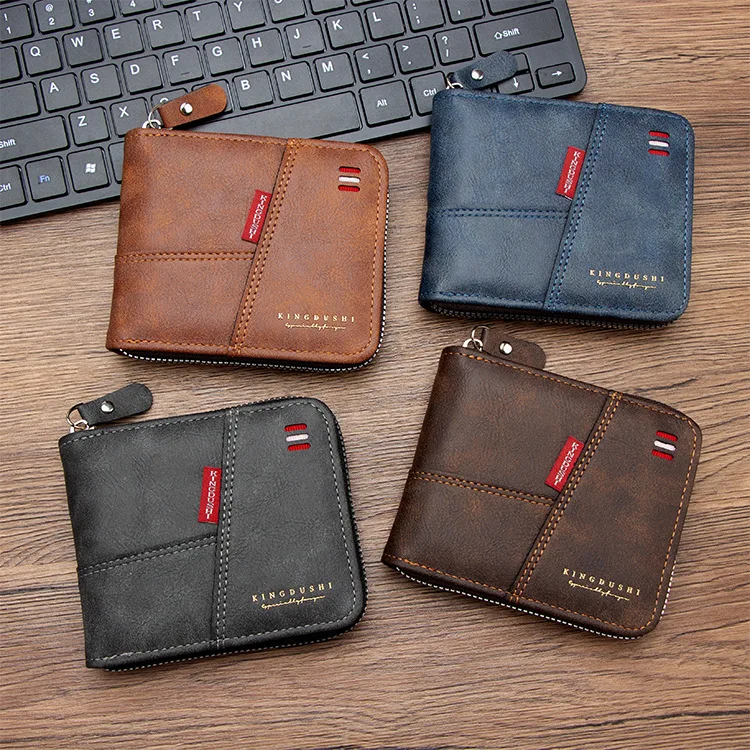 

Мужской нескользящий кошелек на молнии с коротким карманом для монет, противоугонный многофункциональный тонкий мужской деловой кошелек из искусственной кожи