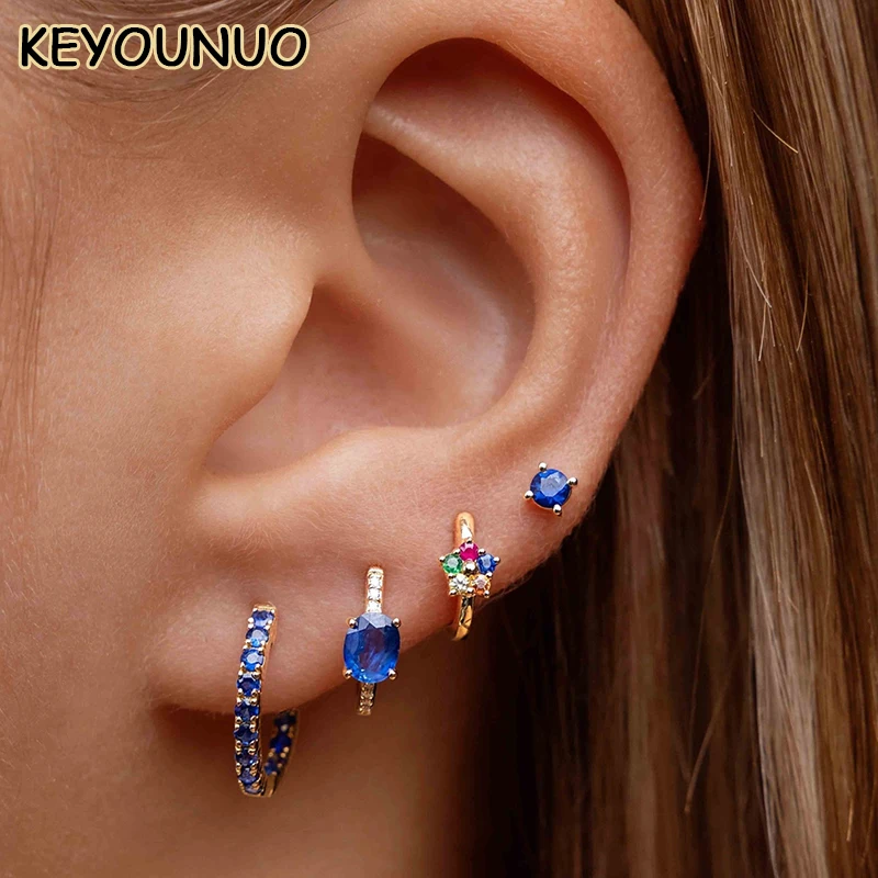 KEYOUNUO Gold Filled Silver Color CZ Hoop Earrings For Women Zircon Colorful Golden Earrings Fashion Party Jewelry Wholesale