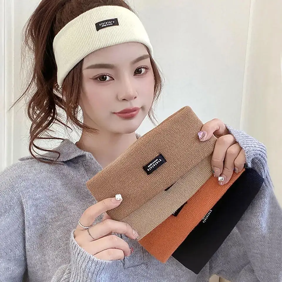 

Women Winter Broadside Headband Solid Color Knitted Warm Headwrap Girls Punk Elastic Sports Hair Bands for Hair Accessories