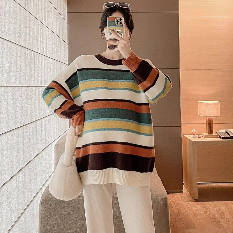 

2025 New Faion Knitted Sweater Women's Autumn Winter Color Blo Base irt Trendy round Ne Long Sve Regular Length