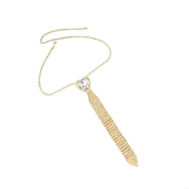 A3PB Rhinestones Choker Necklace Tie Crystal Heart Necktie Chain